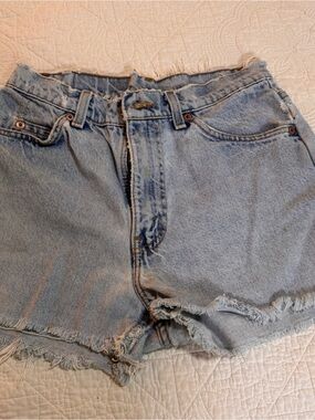Vintage Levi's Light Blue Orange Tag 575 1993 Distressed Denim Cutoff Shorts